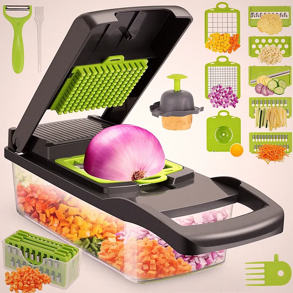 Food Dicer Vegetable Chopper, 13-in-1 Onion Slicer with 8 Blades, Multicolor