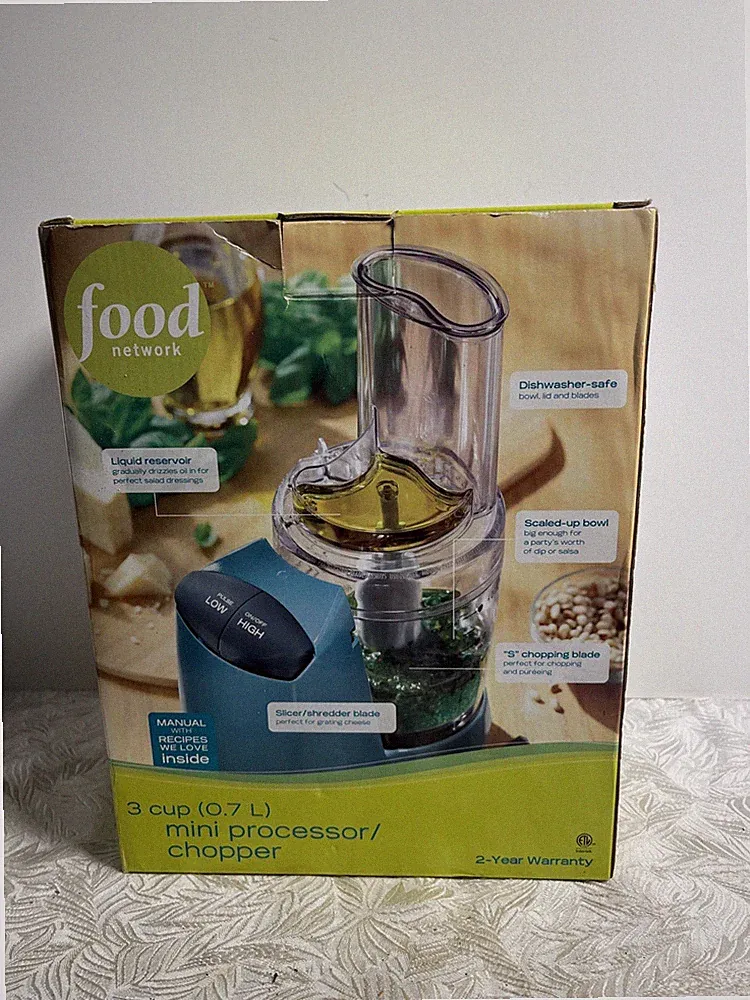 Food Network 3 Cup Mini Processor/Chopper Complete Set New