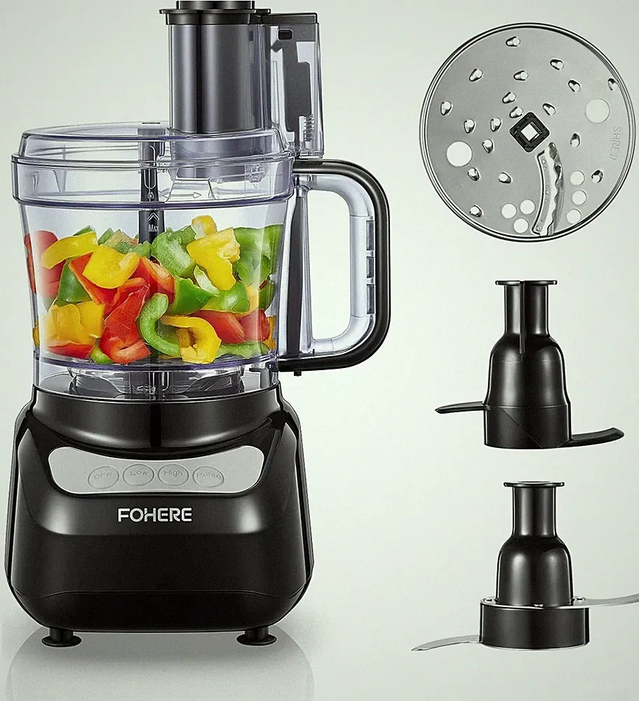 Food processor, 12-cup capacity, dual-purpose feed chute design