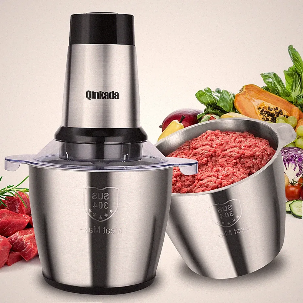 Food Processor 14 Cup 500W 2 Stainless Steel Bowls - 3 Speed Modes for Meat