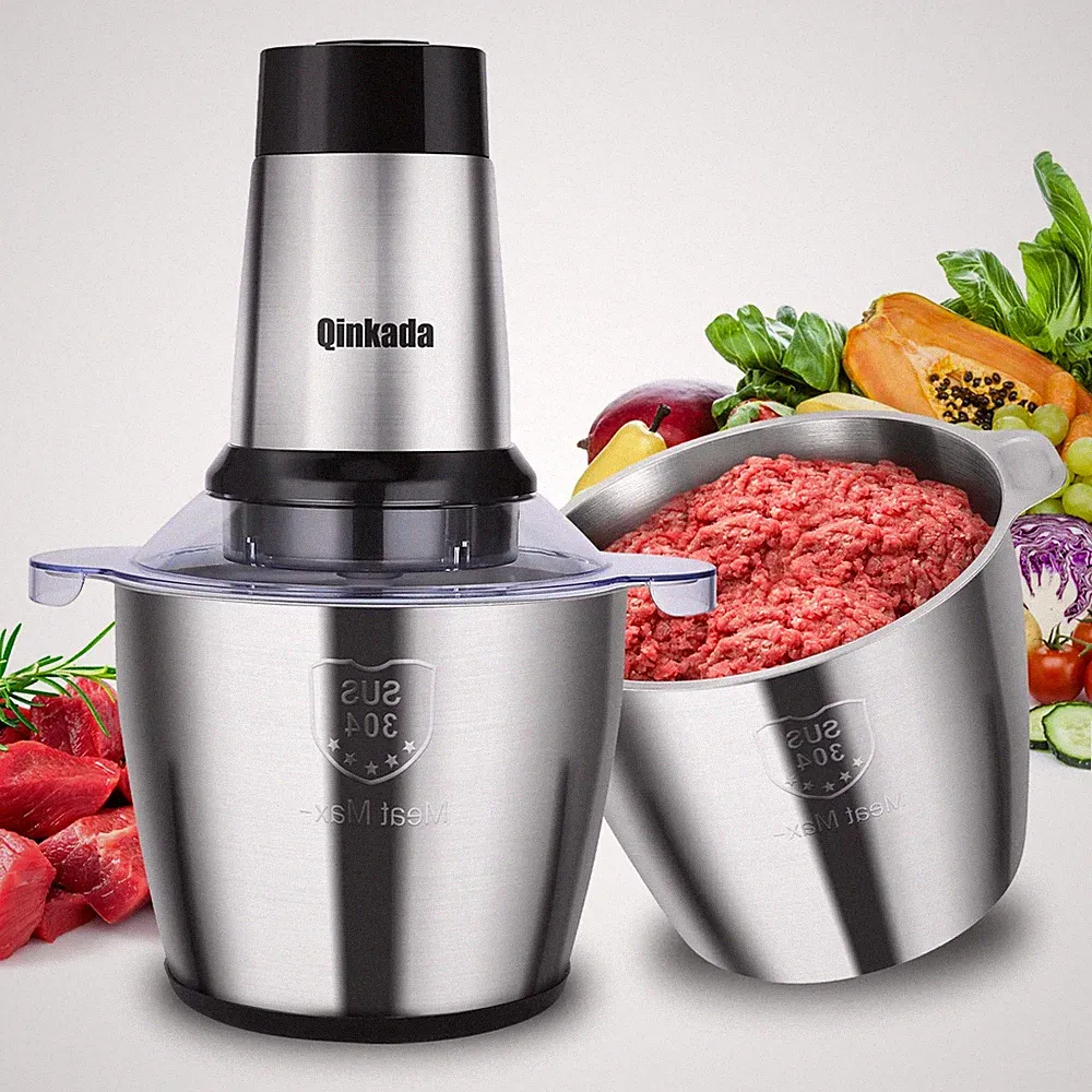 Food Processor 14 Cup 500W Electric 2 Stainless Steel Bowls Qinkada 14Cup Meat