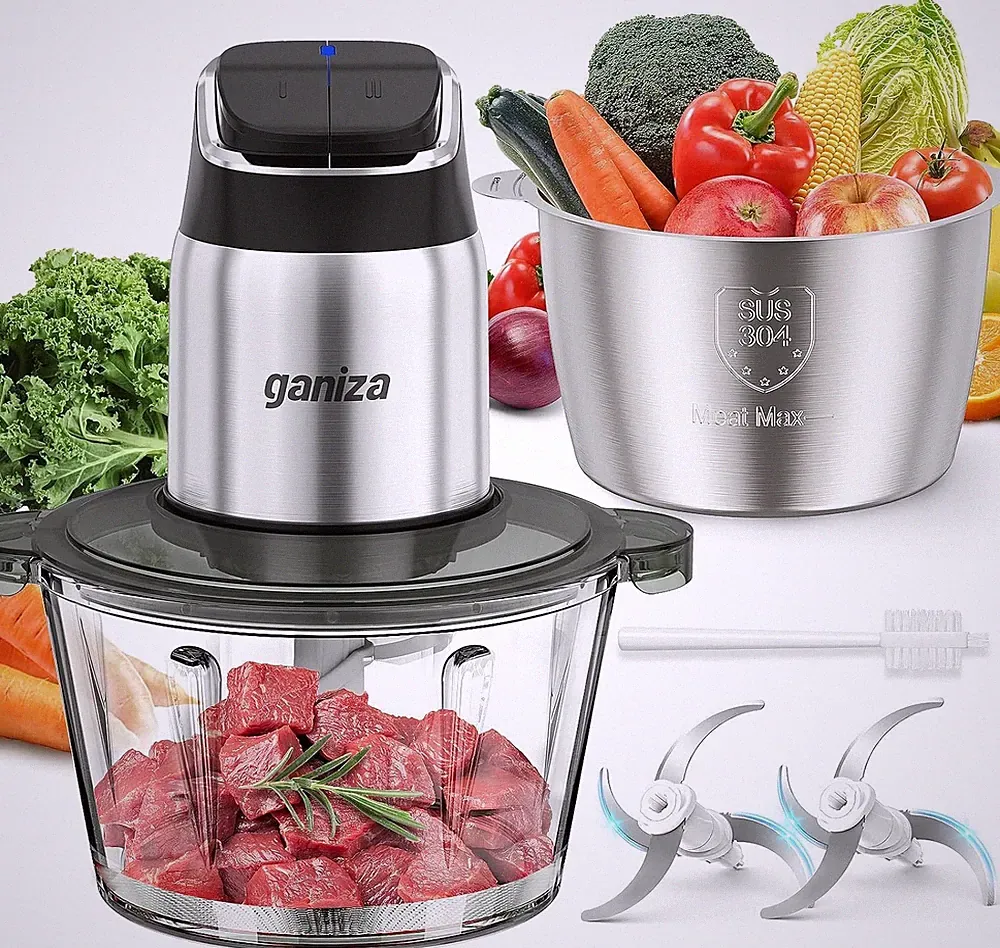 Food Processor 2-Speed Food Chopper Meat Grinder W/ 8 Cup Stainless Steel & 8
