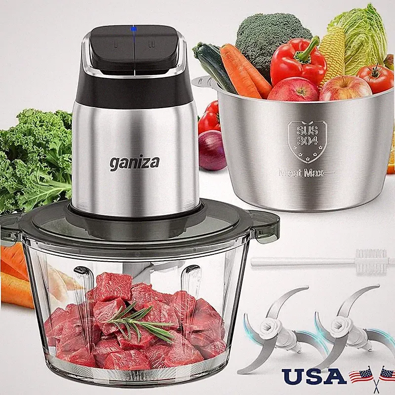 Food Processor 2-Speed Food Chopper Meat Grinder W/ 8 Cup Stainless Steel 8 Cup
