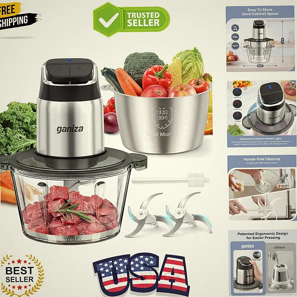 Food Processor, 2-Speed Food Chopper Meat Grinder with 8 Cup Stainless Steel...