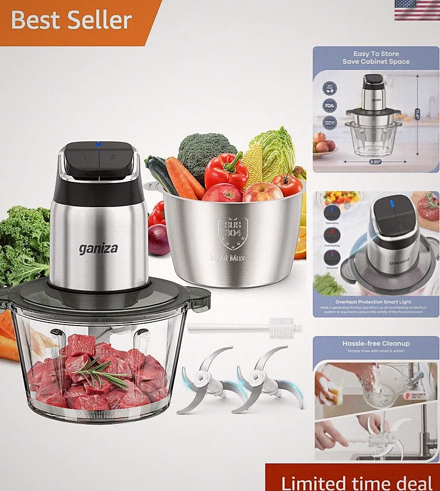 Food Processor, 2-Speed Food Chopper Meat Grinder with 8 Cup Stainless Steel...