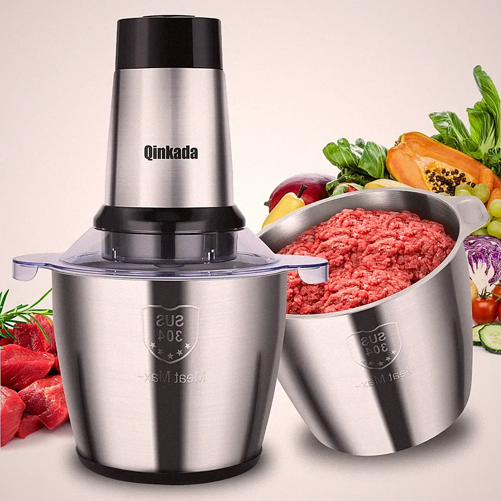 Food Processor, 2 Stainless Steel Bowls, 14Cup, 500W Powerful Electric Meat G...