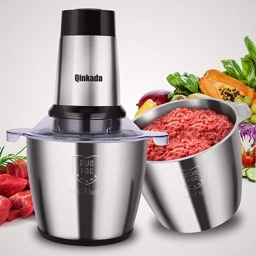 Food Processor, 2 Stainless Steel Bowls, 14Cup, 500W Powerful Meat Grinder, 3...