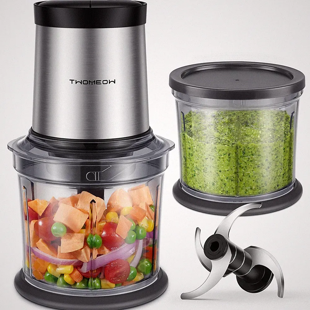 Food Processor 4 Cup Electric Chopper 2 Speed Blades TWOMEOW Small Powerful Meat