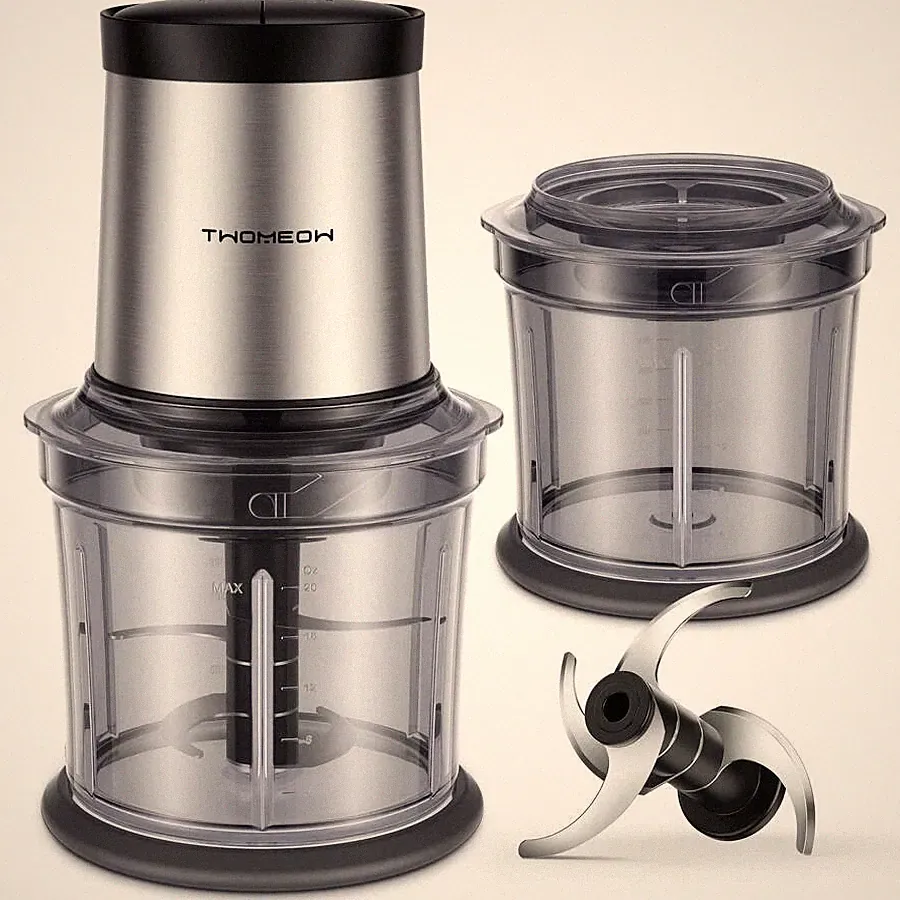Food Processor 4 Cup Electric Chopper Meat Grinder 2 Bowls Speed Blades