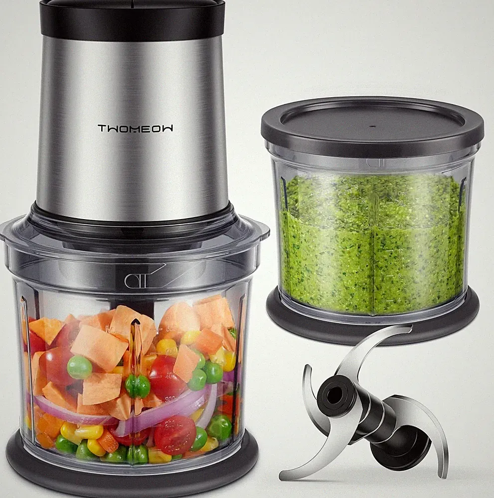 Food Processor 4 Cup Electric Food Chopper Meat Grinder 2 Bowls 2 Speed 4 Blades