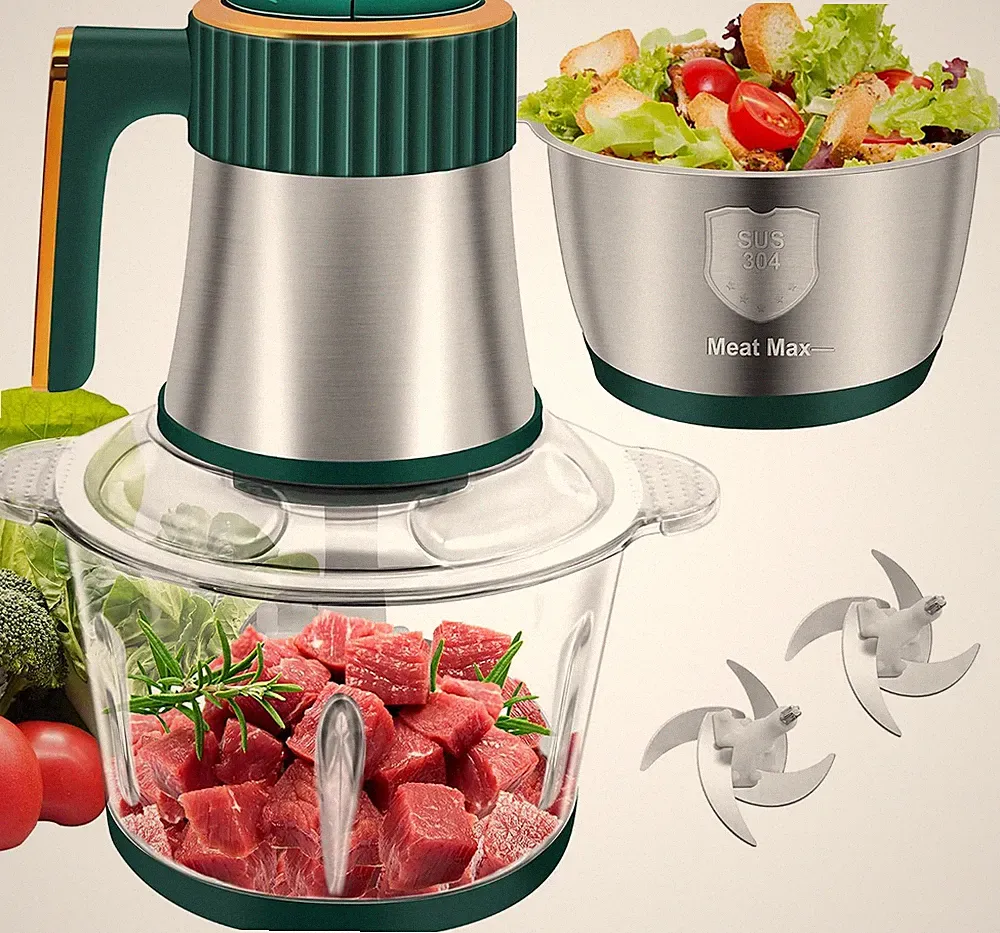 Food Processor, 5-Speed Electric Food Chopper, Meat Grinder with 2 Bowls (8 Cup+