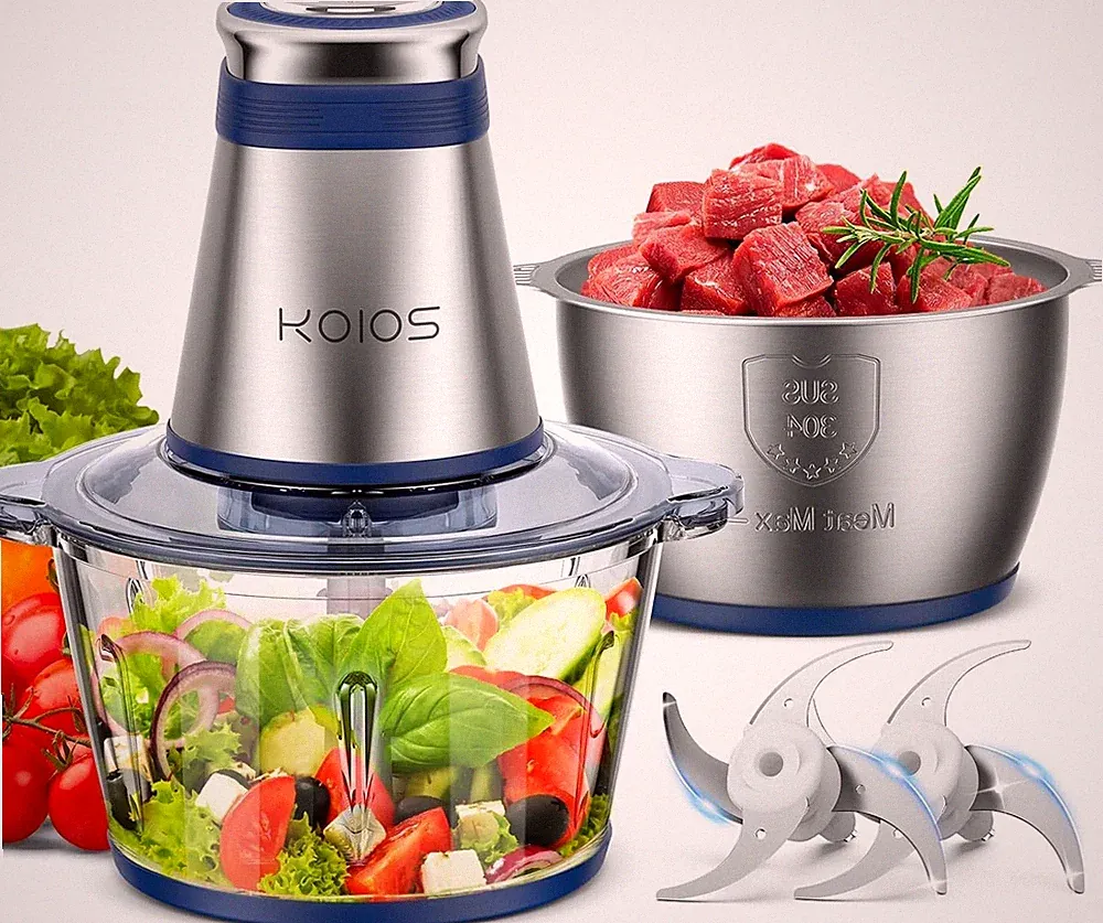 Food Processor 500W Electric Chopper with 2 Bowls (8 Cup+8 Cup) & 2 Bi-Level