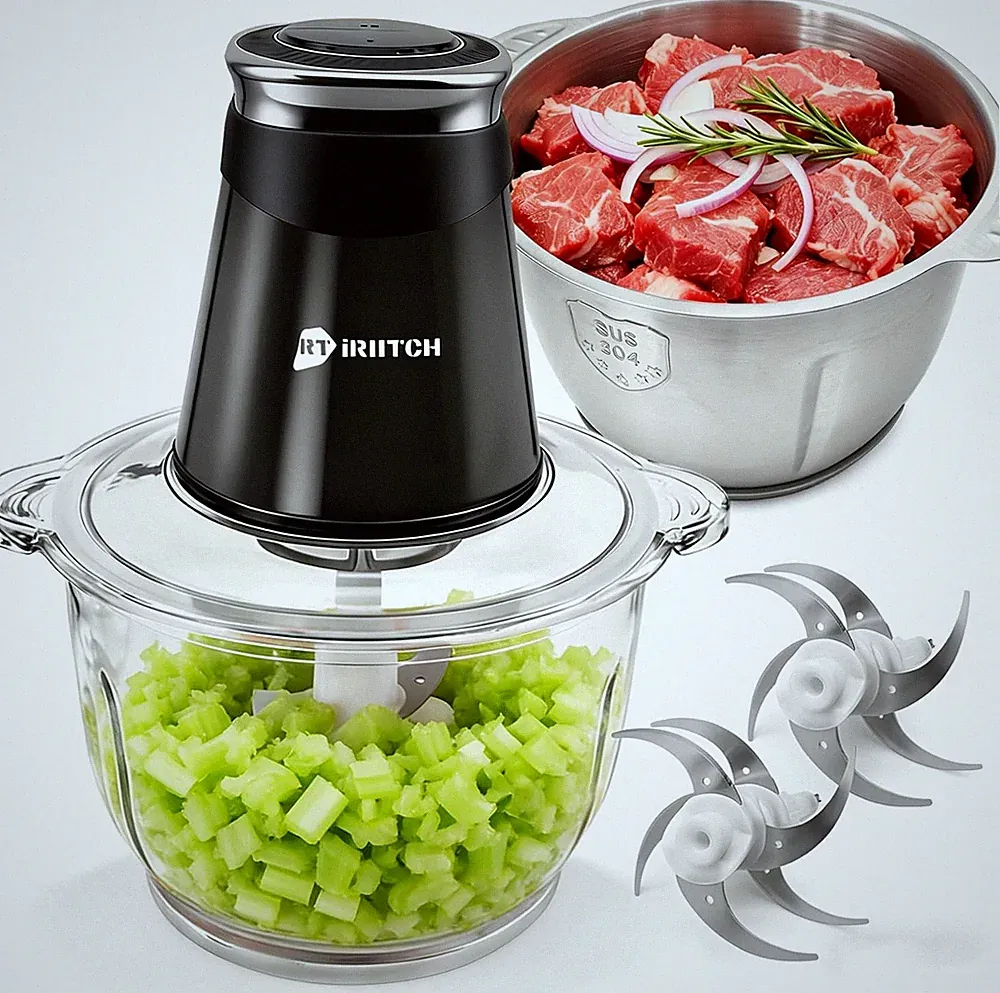 Food Processor 500W Electric Food Chopper 2 Bowls 10 Cup 5 Cup 2 Bi-Level Blades
