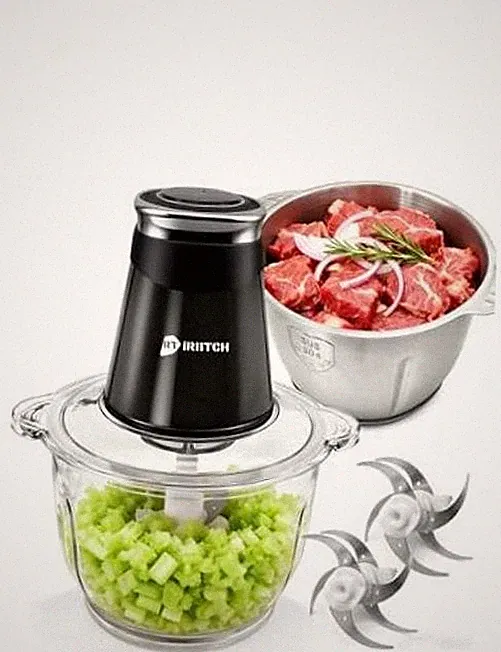 Food Processor, 500W Electric Food Chopper with 2 Bowls (10 Cup+5 Cup) & 2 Bi
