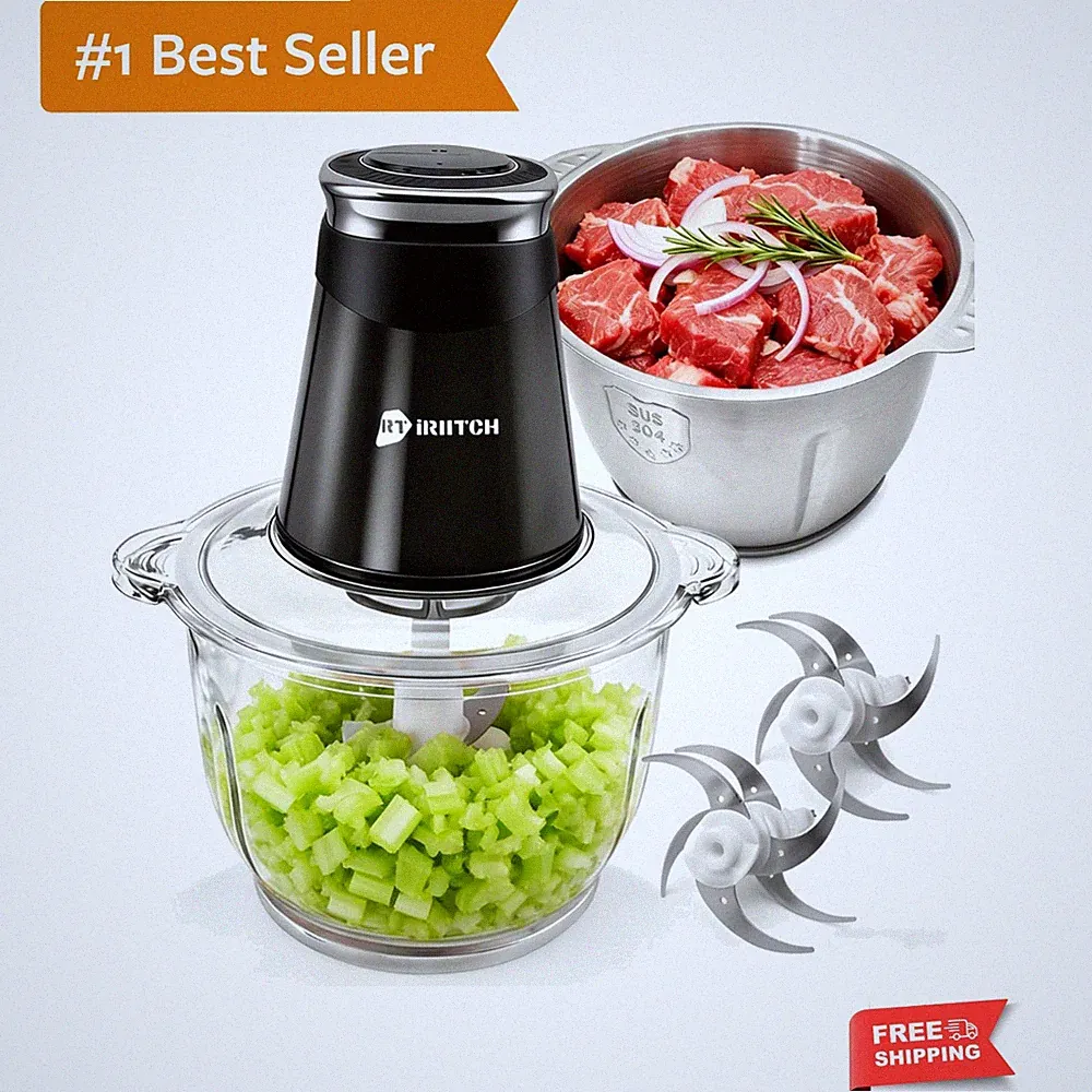 Food Processor, 500W Electric Food Chopper with 2 Bowls 10 Cup+5 Cup & 2 Bi-L...