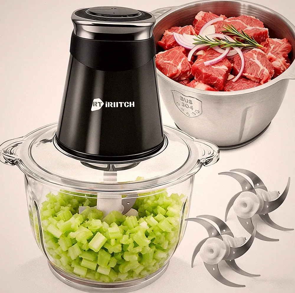 Food Processor, 500W Electric Food Chopper with 2 Bowls (10 Cup+5 Cup) & 2 Bi-Le