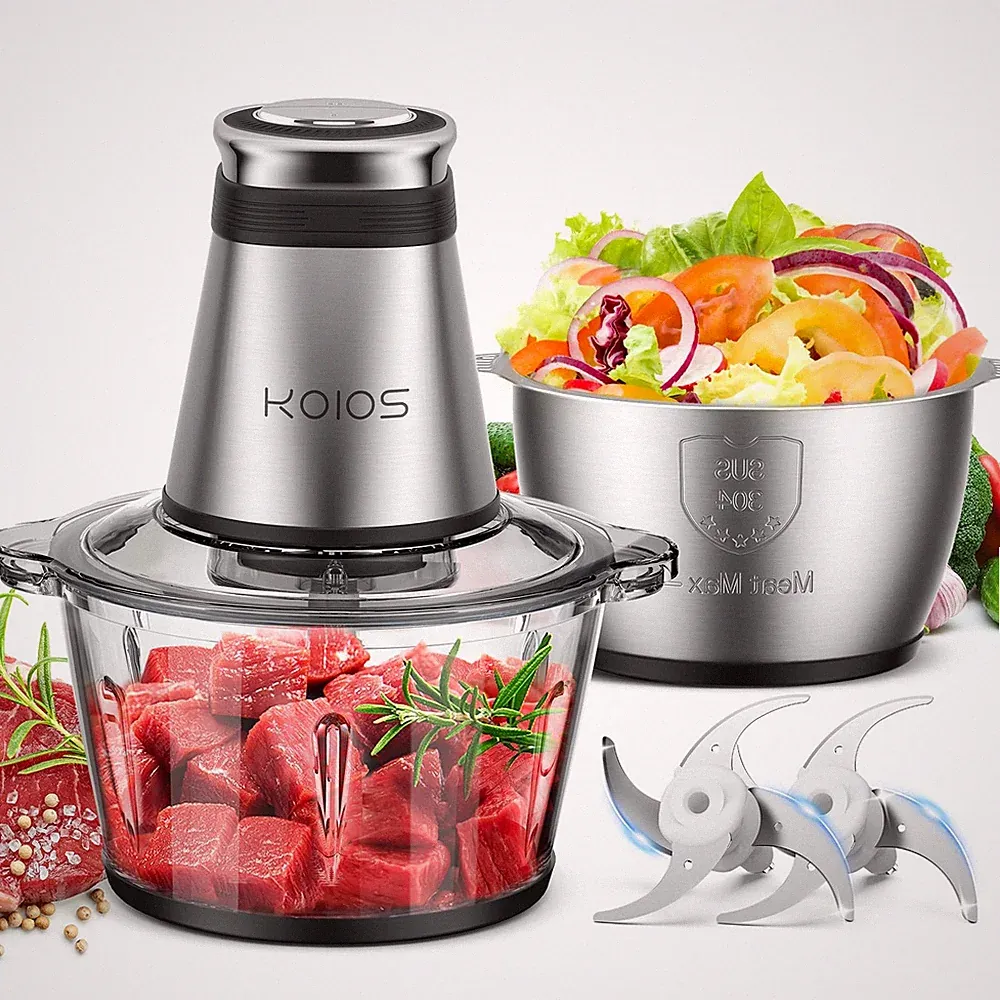 Food Processor, 500W Electric Food Chopper with 2 Bowls (8 Cup+8 Cup) & 2 Bi-...