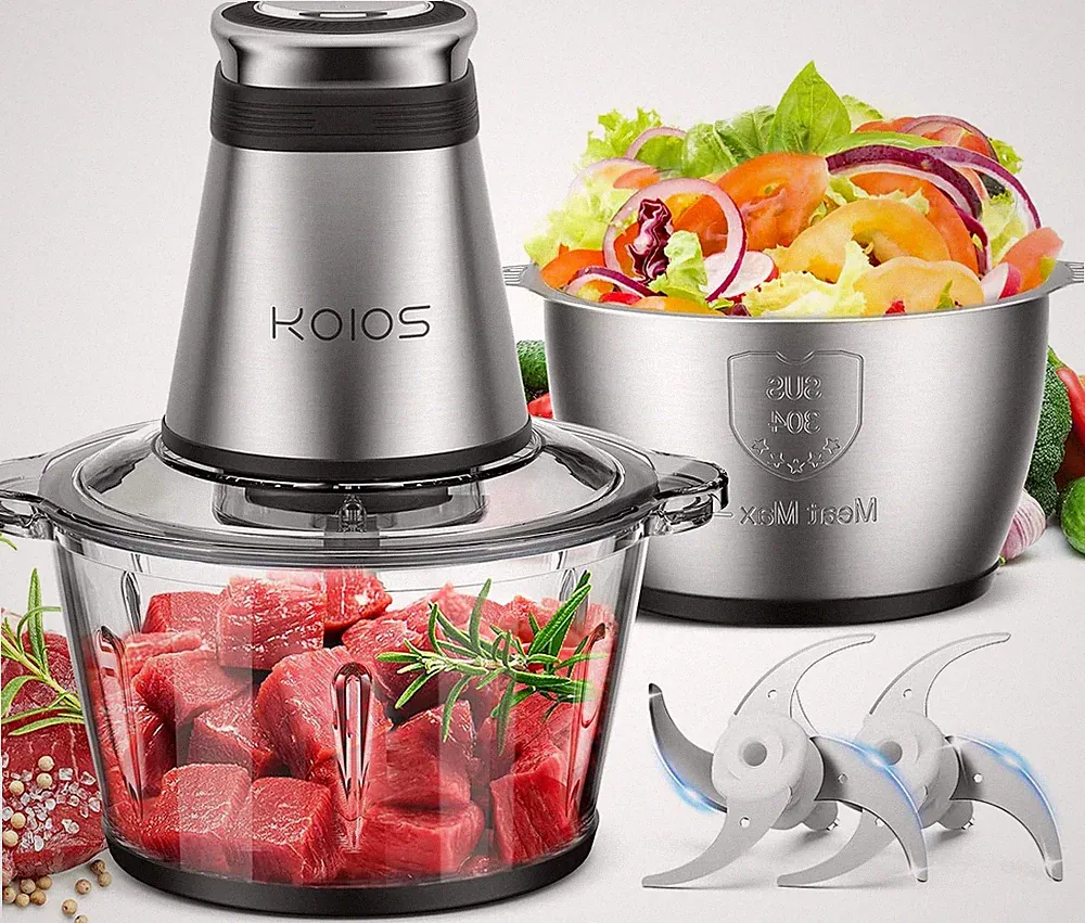 Food Processor, 500W Electric Food Chopper with 2 Bowls (8 Cup+8 Cup) & 2 Bi-Lev