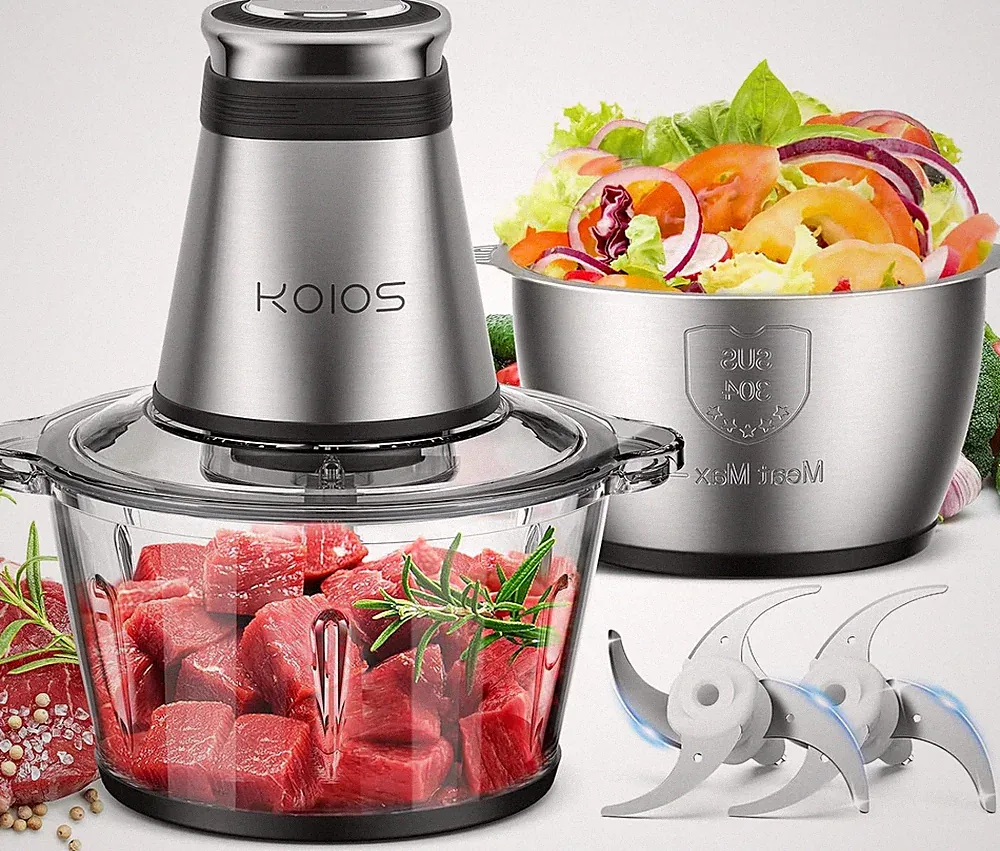 Food Processor, 500W Electric Food Chopper with 2 Bowls (8 Cup+8 Cup) & 2 Bi-Lev