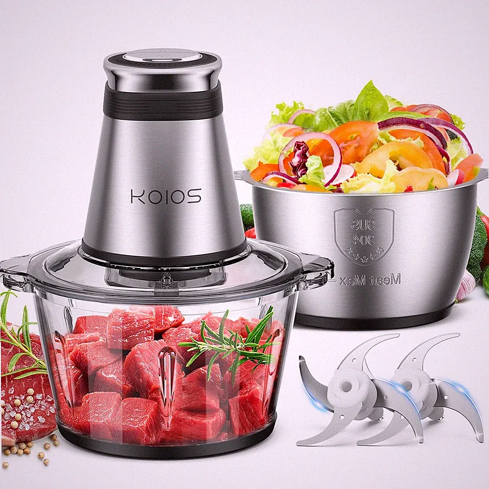 Food Processor, 500W Food Chopper with 2 Bowls (8 Cup+8 Cup) & 2 Bi-Level Bla...