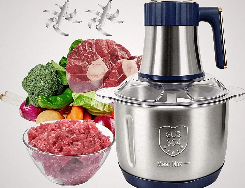 Food Processor 5L Electric Meat Grinder Chopper 500W 5-Speed 2 Blade Sets 20 Cup
