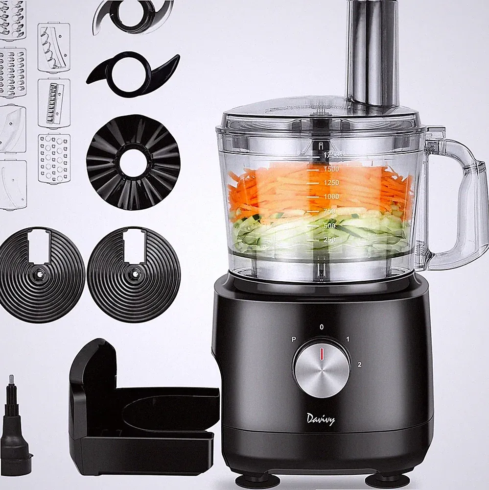 Food Processor 7 Cup 600W 10-Blade Slicing Dough Kneading Black