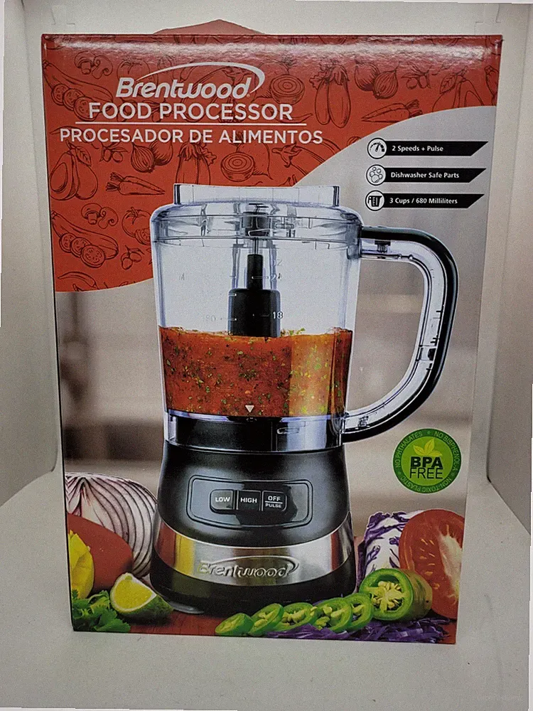 Food Processor Black Brentwood 3 Cup 200W Stainless Steel Blades Dishwasher Safe