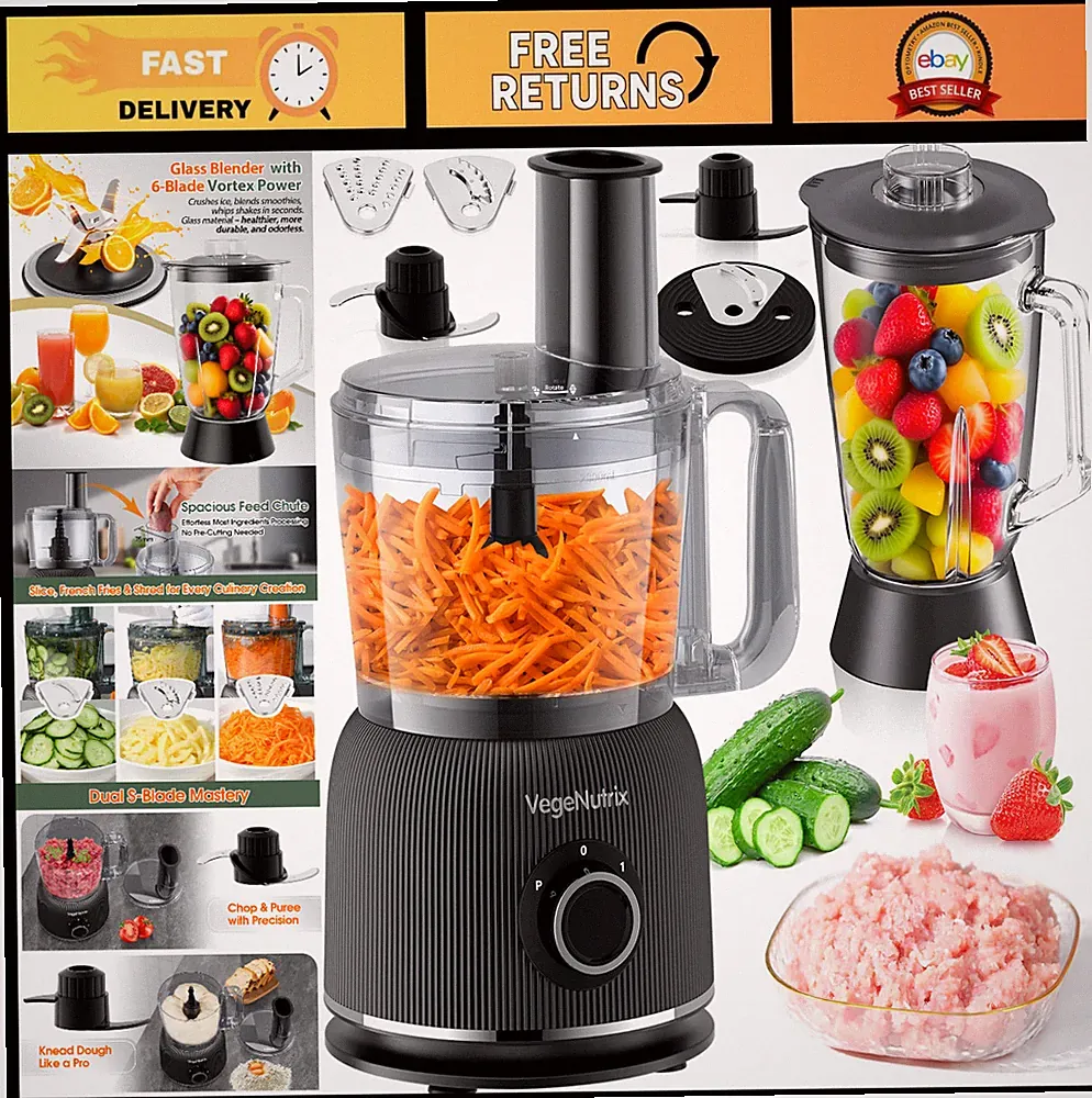 Food Processor & Blender Combo 88oz Chopper, 700W Glass Blender for Smoothies, D