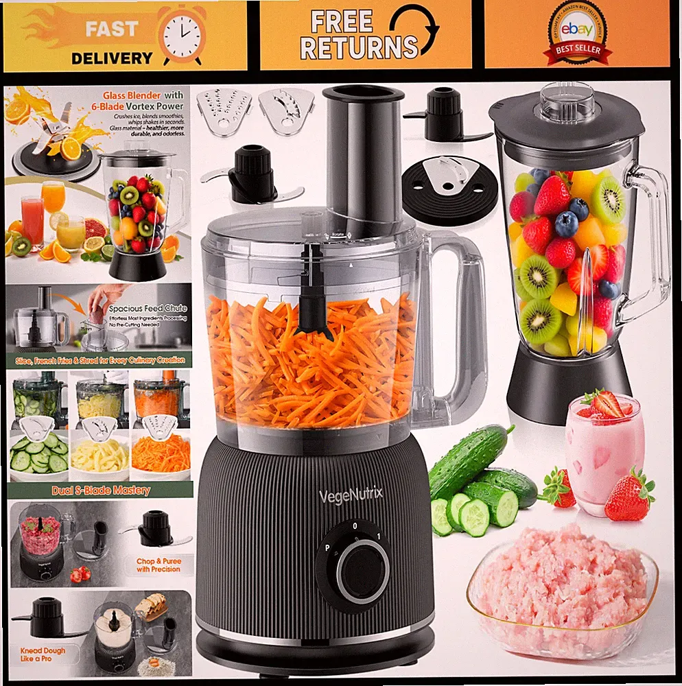 Food Processor & Blender Combo, 88oz Chopper for Meat & Veggies, 700W Glass Blen