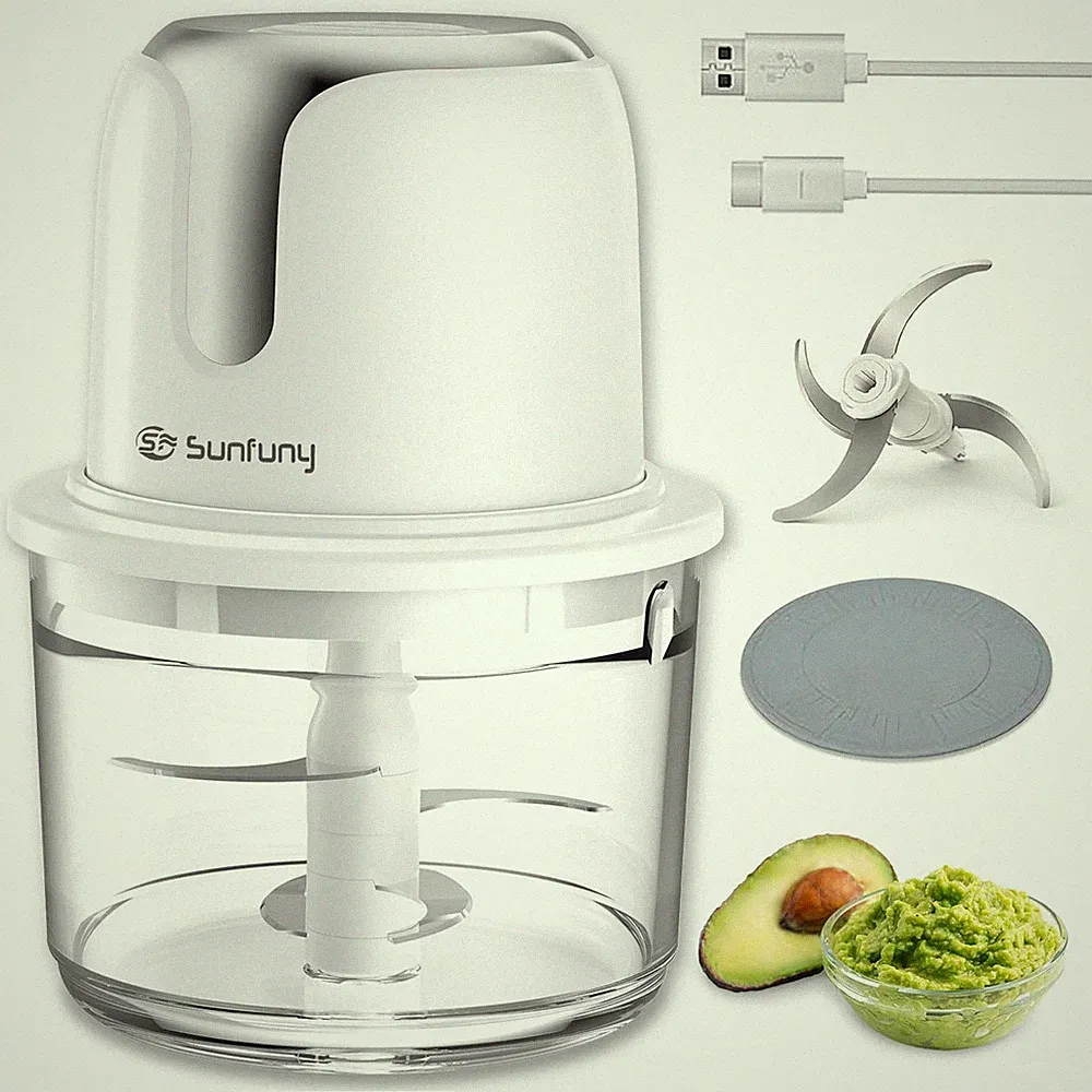 Food Processor Cordless, 6000mAh Wireless Garlic Chopper, 5-Cup Glass Bowl