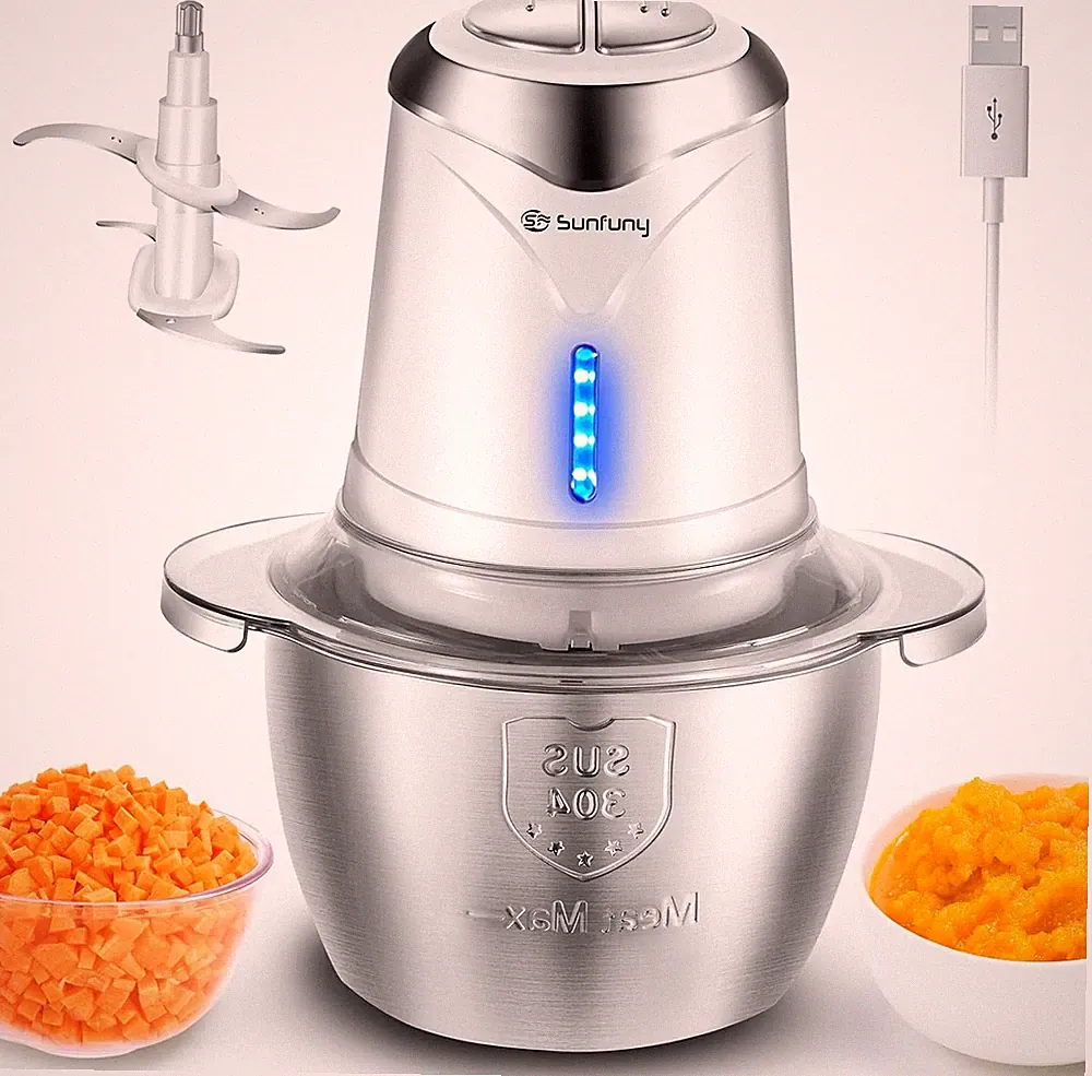 Food Processor Cordless Vegetable Chopper with 5 Cup Stainless Steel Bowl＆6000Ma