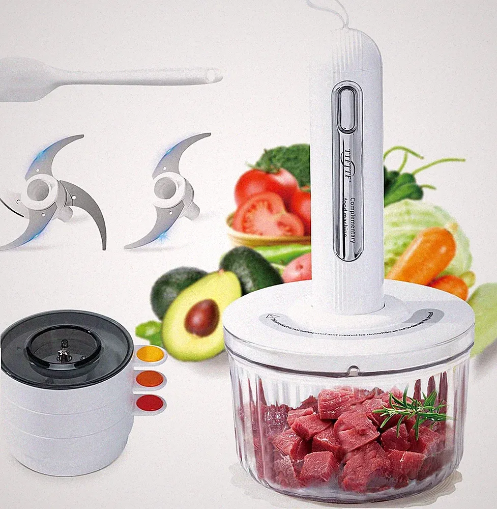 Food Processor Cordless with 6 Blades & 4 Bowls (8 Cup + 3X0.5 Cup), Portable El