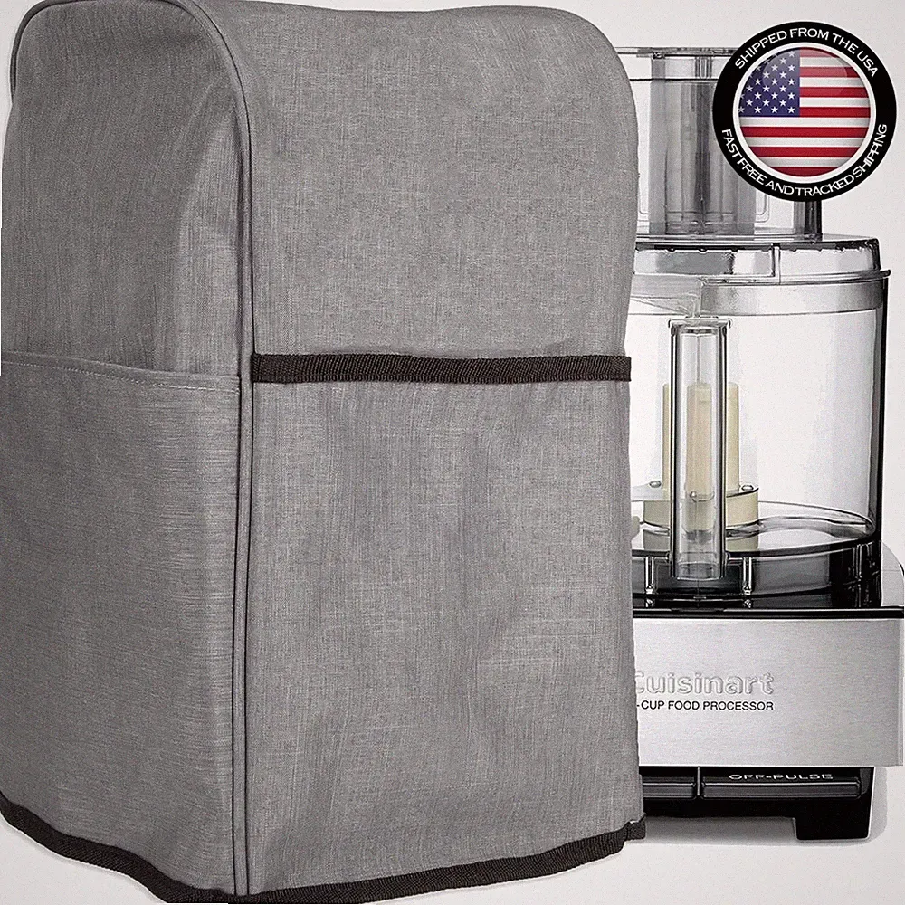 Food Processor Cover 11-14 Cup Large Nylon Dustproof Storage Pockets Grey