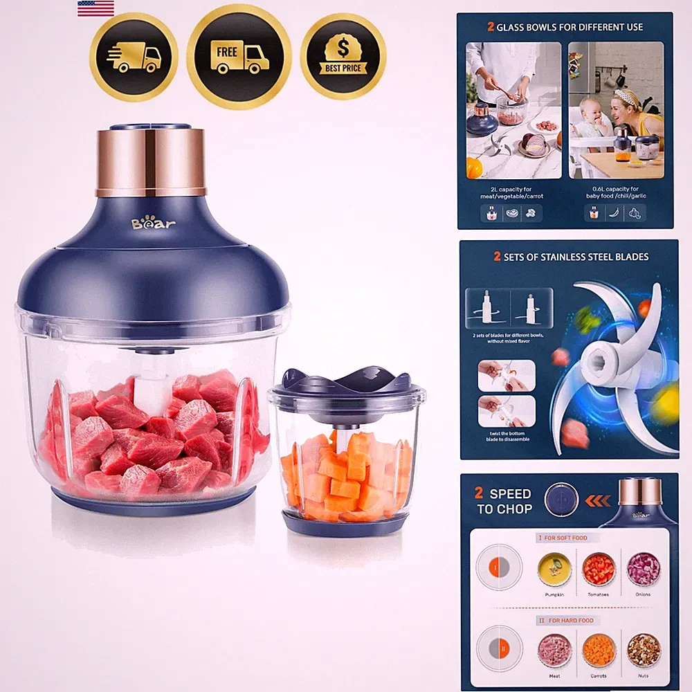 Food Processor, Electric Food Chopper with 2 Glass Bowls 8 Cup+2.5 Cup, 400W...