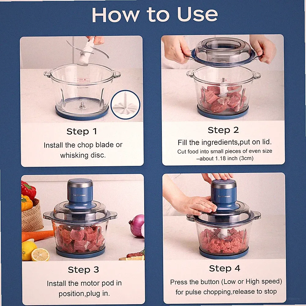 Food Processor,Electric Food Chopper with 7-Cup (1.7L) Glass Bowl, 4 Bi-Level...
