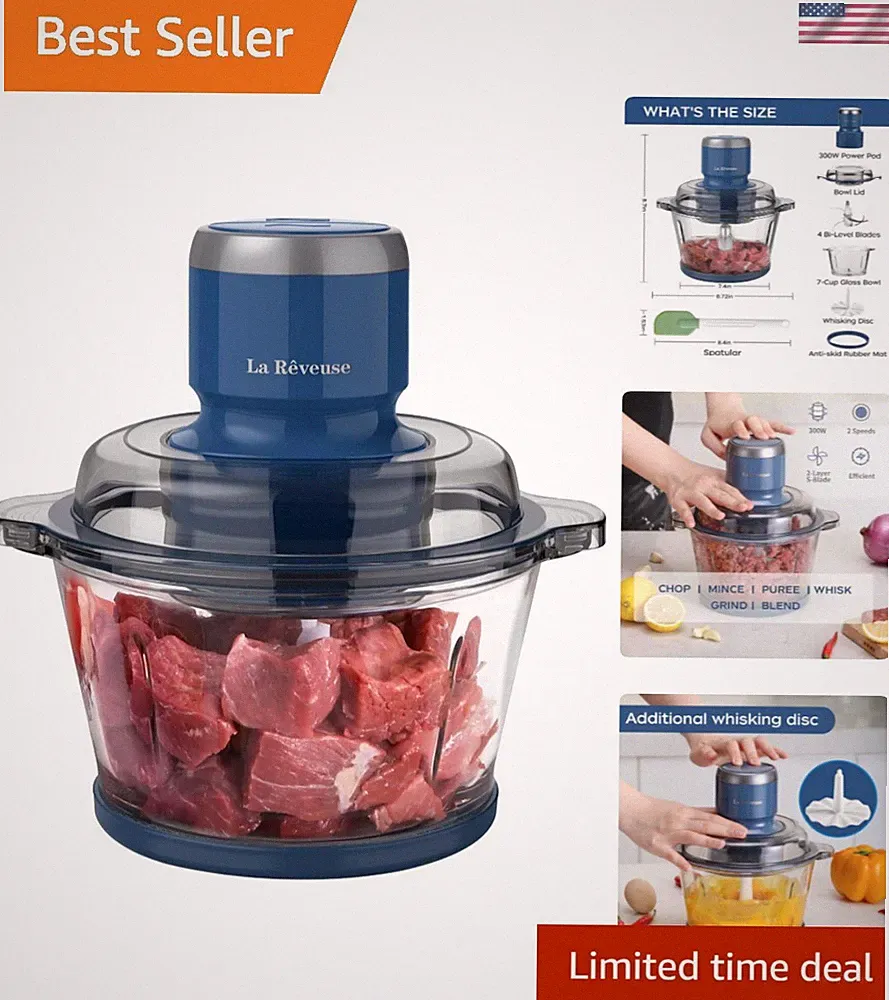 Food Processor,Electric Food Chopper with 7-Cup 1.7L Glass Bowl, 4 Bi-Level B...