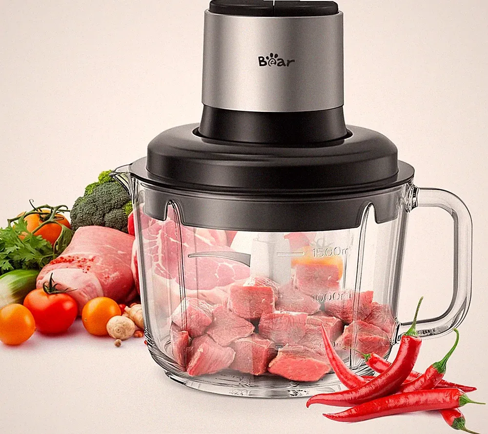 Food Processor, Electric Food Chopper with 8 Cup/2L Handheld Glass Bowls, No-Hol