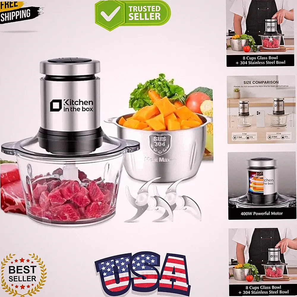 Food Processor, Electric Meat Grinder & Food Chopper with 400W Powerful Veggi...