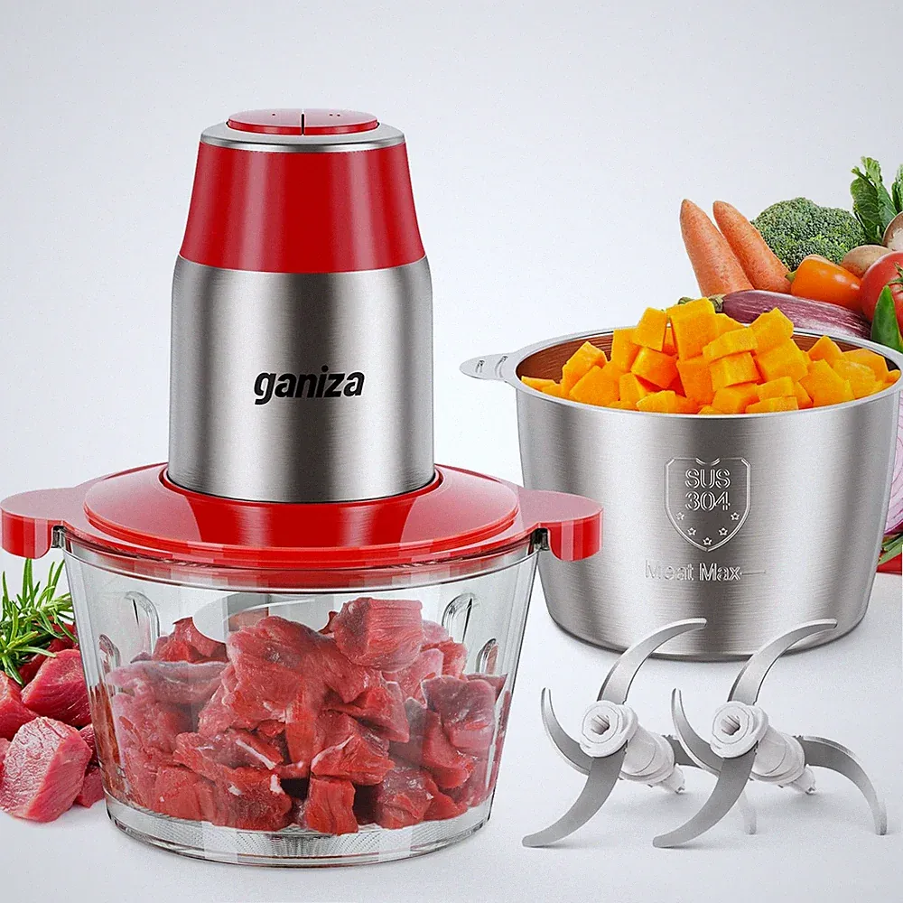 Food Processor GANIZA 450W Electric Chopper 2 Bowls Red