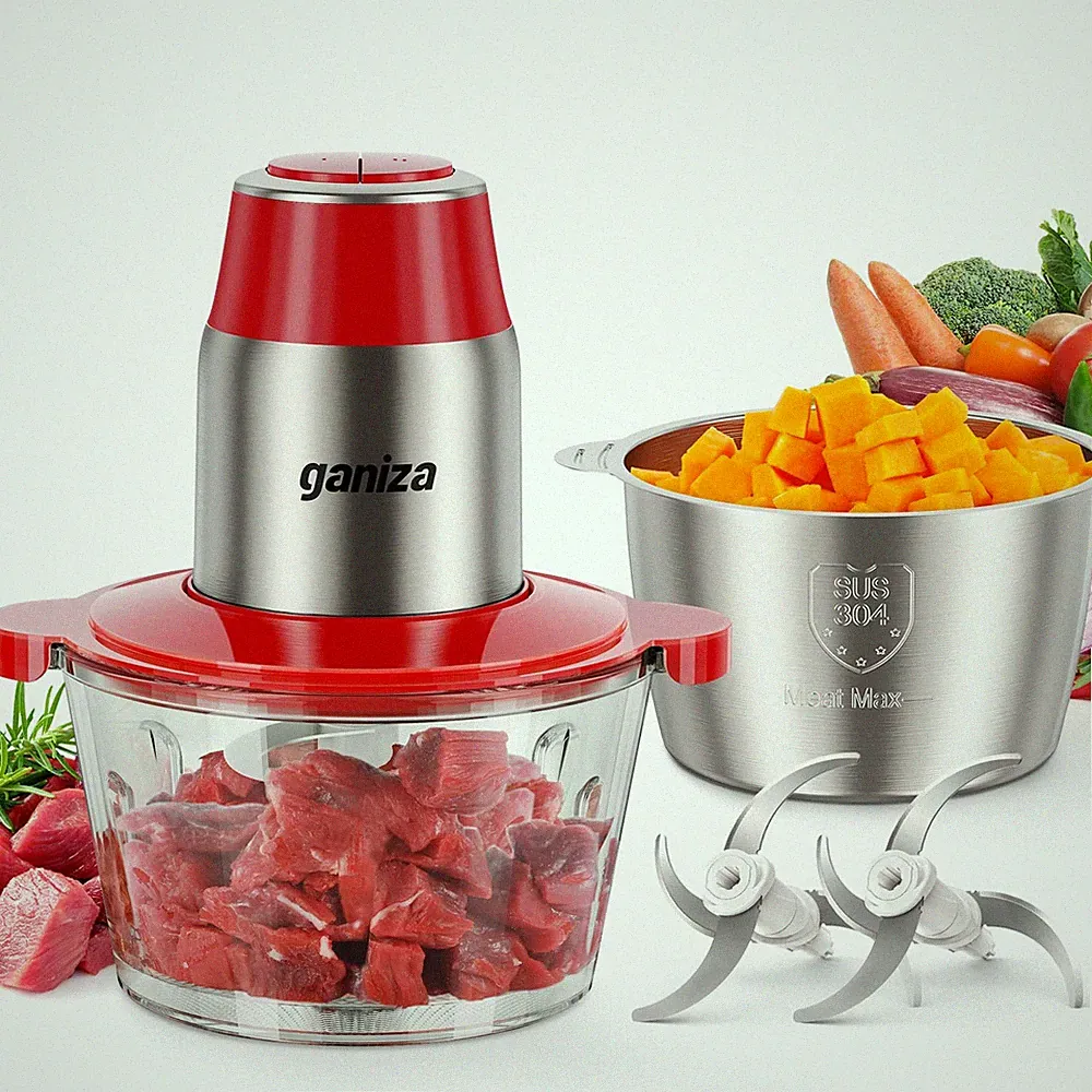 Food Processor GANIZA 450W Electric Chopper 2 Bowls Red