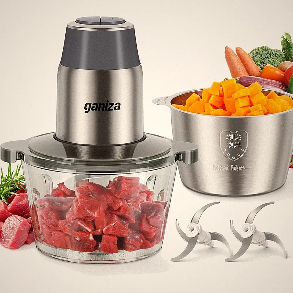 Food Processor Meat Grinder Vegetable Chopper 2 Bowls 450W 2-Speed