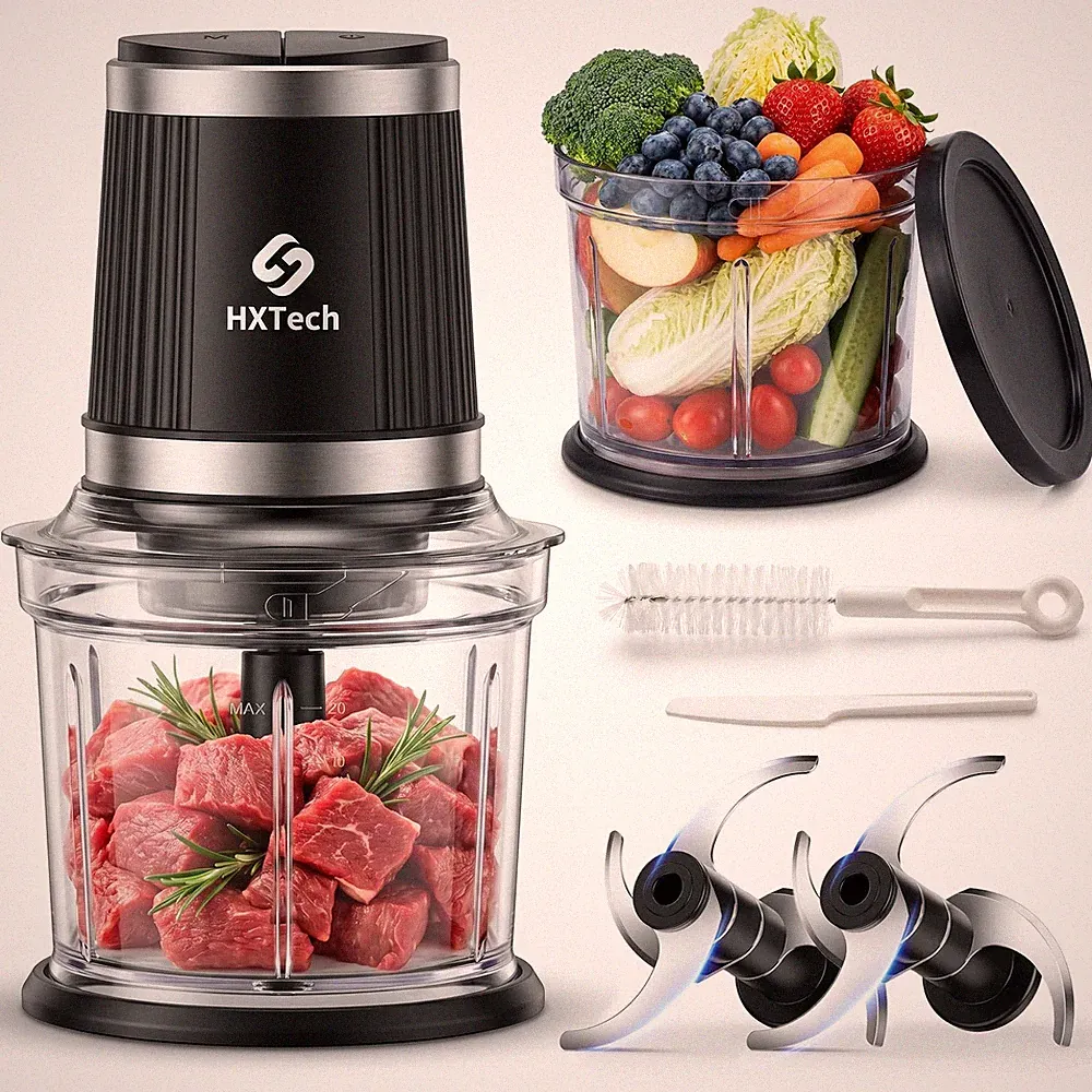 Food Processor Set: 2-Speed Electric Food Chopper with 2 Bowls (4 Cup+4 Cup),...