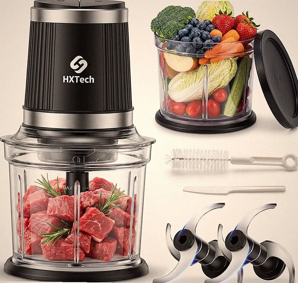 Food Processor Set: 2-Speed Food Chopper with Two 4 Cup Bowls | Electric Vegetab