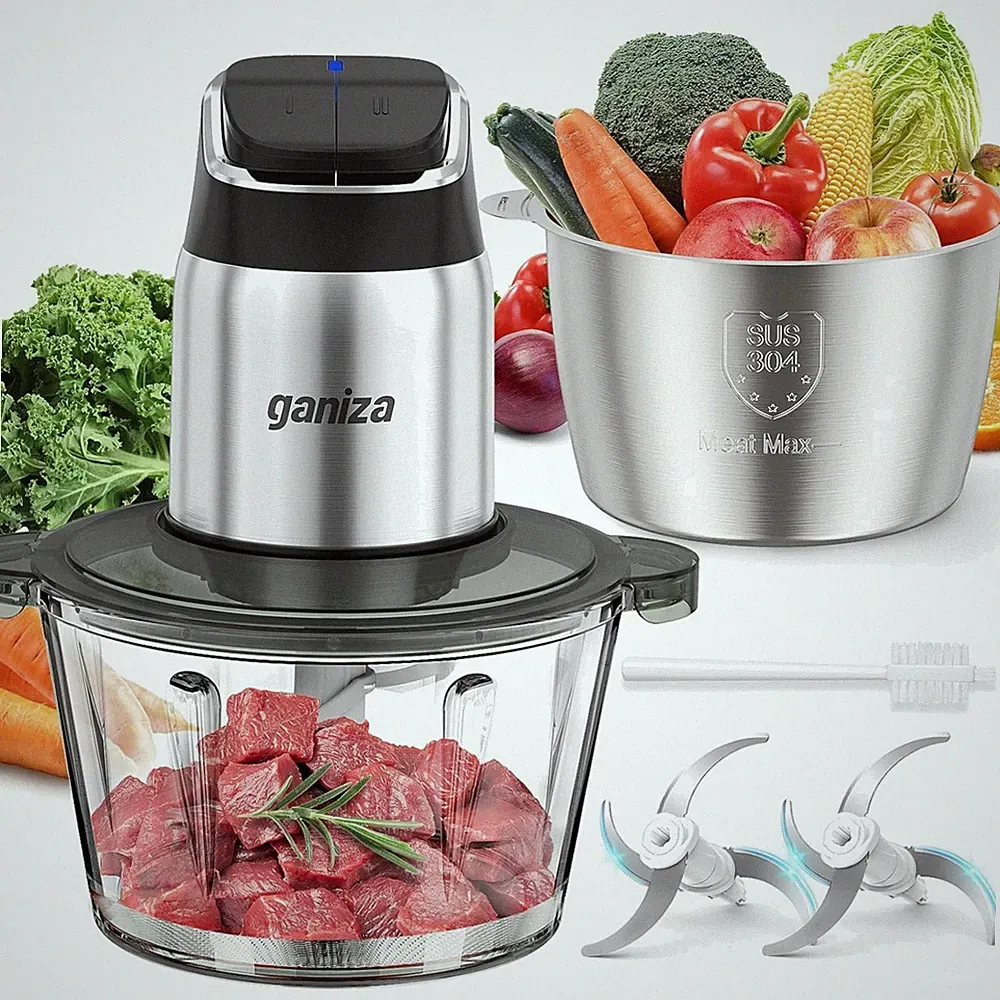 Food Processor Stainless Steel Glass Bowls 2-Speed 450W Overheat Safety