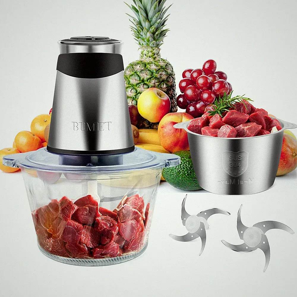 food processor vegetable chopper 500W 2x8cup bowls 2 bi-layer 4 blades Small...
