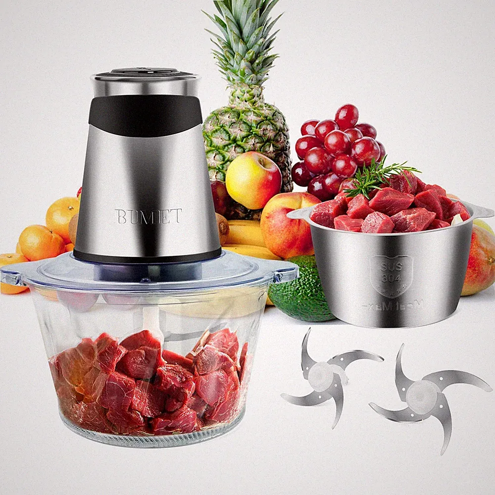 food processor vegetable chopper 500W 2x8cup bowls 2 bi-layer 4 blades Small...
