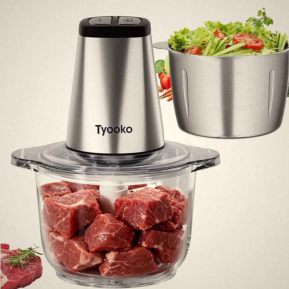 Food Processor Vegetable Chopper, Easy Clean Meat Grinder with 2 Bowls (8 Cup...