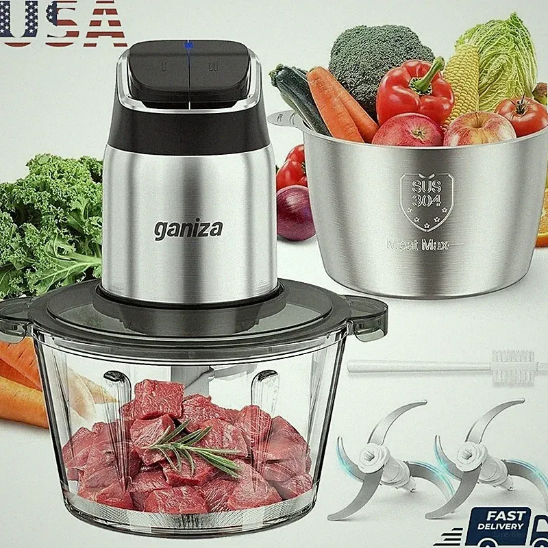 Food Processor W/ Overheat Protection & Dual Bowl 2 Speed Control System New