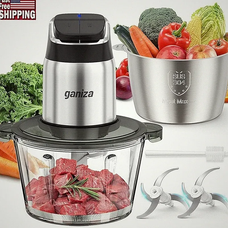 Food Processor W/ Overheat Protection Dual Bowls 2 Speeds Ergonomic Design New