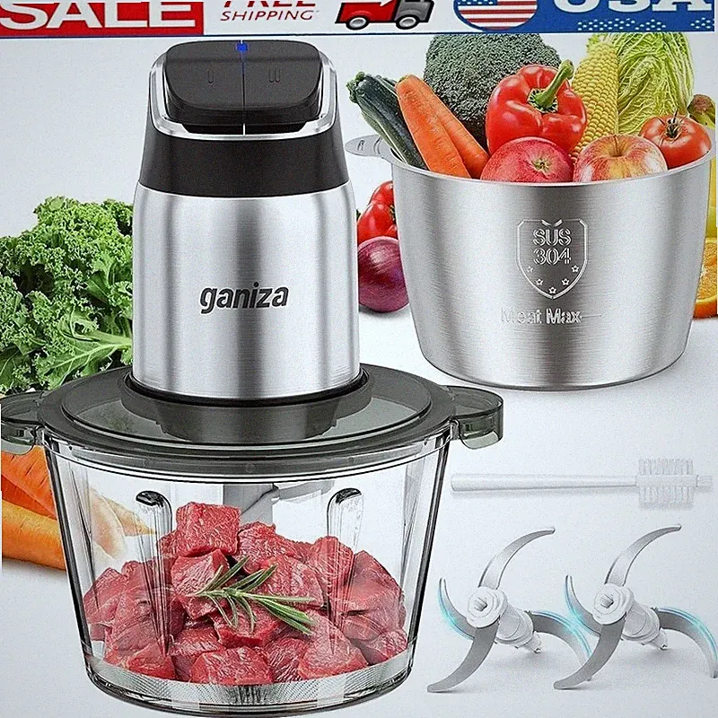 Food Processor W/ Overheat Protection Patented Buttons 2 Speed Dual Bowls New